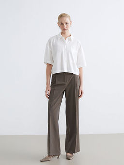 Y?ksek Bel Geni? Pa?a Kad?n Pileli Pantolon