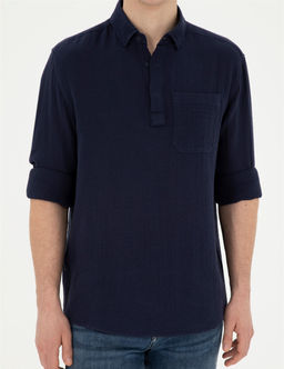 Lacivert Comfort Fit Uzun Kollu G_mlek - Pierre cardin фото 6