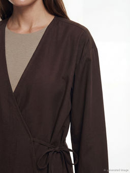 Kruvaze Yaka Dokulu Modal Kar???ml? Kad?n Kimono