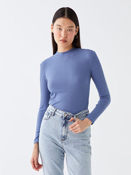 Yar?m Bal?k?? Yaka Kendinden Desenli Uzun Kollu Tunik