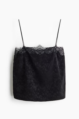 Top en tejido jacquard con ribete de encaje