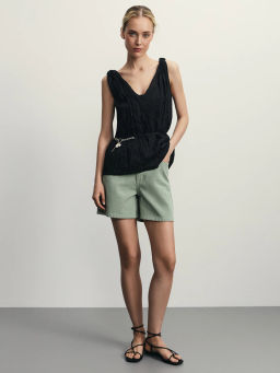 Джинсовые шорты baggy с резинкой в поясе / Zarina  фото 2