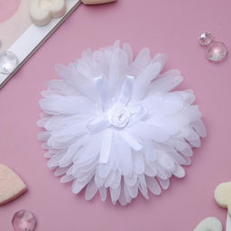 Цена за 6 шт. Бант для волос на резинке «Школьница», розочка, d=10 см, белый