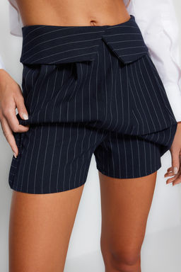 Lacivert Cizgili Beli Katlama Detayl? Dokuma Sort Etek TWOAW24SR00033 - Trendyolmilla фото 6