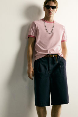 CAMISETA REGULAR FIT RIBETE CONTRASTE / Rosa claro - Zara фото 6