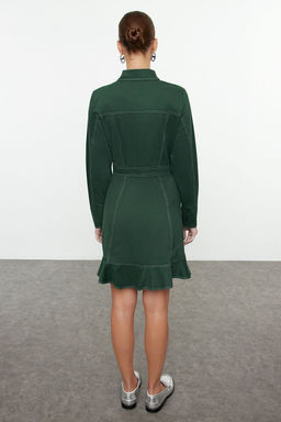 TRENDYOLMILLA Haki Dugme ve Dikis Detayl? Mini Dokuma Gomlek Elbise TWOAW23EL01424 фото 5