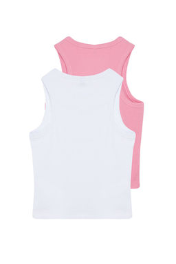 Pembe-Beyaz 2li Paket Vucuda Oturan Crop Halter Yaka Fitilli Esnek Orme Atlet TWOSS21AL0058