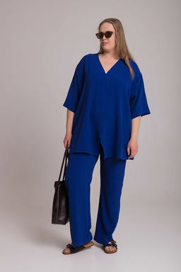Костюм туника и брюки М325152в васильковый