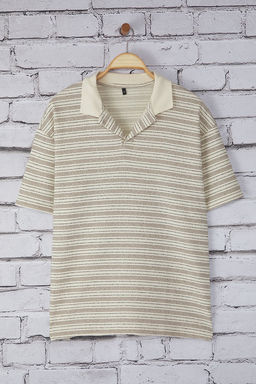 TRENDYOL MAN Unisex Mavi Oversize/Genis Kesim Cizgili Polo Yaka T-shirt TMNSS25PO00012 - Trendyolmilla фото 6