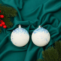Ёлочные игрушки Зимнее сияние, шары новогодние, d=8 см, набор 2 шт., бело-голубой