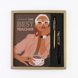 Подарочный набор Учителю: The BEST TEACHER: ежедневник А5, 80 листов и 2 шт ручки (шариковые, 1 мм, синяя,красная паста)