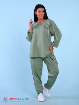Трикотажный костюм с брюками оливковый К-59 (4)