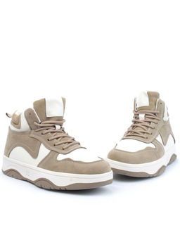 05-P83-2Z WHITE/BROWN Кроссовки женские зимние (натуральная и искусственная кожа, шерсть)