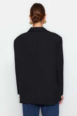Siyah Dokuma Ekstra Oversize Blazer Ceket TWOAW24BC00107