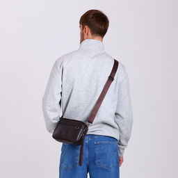 Сумка-клатч мужская на молнии с ручкой, наружный карман, 23×5×15 см, коричневая