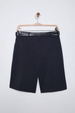 Lacivert Kemerli Cizgili Diz Boy City Dokuma Sort & Bermuda TWOSS25SR00024 - Trendyolmilla фото 10