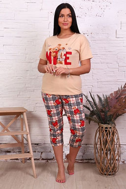 Пижама с бриджами, принт Мишки, бежевый (817-2) - Плиона фото 2