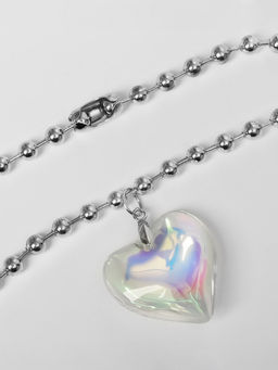 Кулон «Сердце» большое, цветное в серебре, 40 см