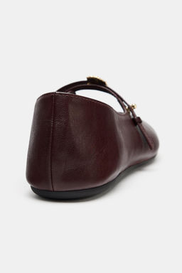 LEATHER BALLERINAS WITH ANKLE STRAP - Zara фото 6