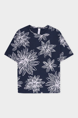 ЕП 30098/чернильный,крупные астры фуфайка жен