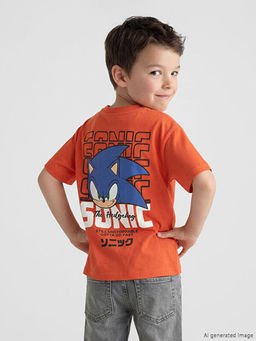Bisiklet Yaka Sonic Bask?l? Erkek ?ocuk Ti??rt