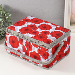 Шкатулка для рукоделия и шитья Красные маки на белом, хранение ниток, иголок, мелочи, 19?26?14.5 см