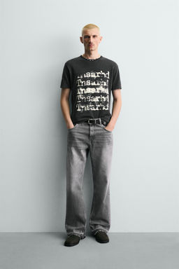 CAMISETA PUNTO ESTAMPADO LAVADO / Negro