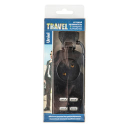 S-CT1-1,5U BLACK Удлинитель серии Travel, шнур 1,5м., 1 гнездо, 10A, б/з, 4USB(2,1A). Черный. ТМ Uniel