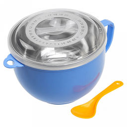 Ланч-бокс из нержавеющей стали 1л, д14,5см h10см, пластмассовый корпус с 1 ручкой, пластмассовая крышка и ложка, цвета микс, цветная коробка (Китай) - Домашняя мода фото 2