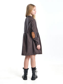 Платье для девочки в клетку с заплатками на рукавах UD 7863 син-горчица клетка - Mini maxi фото 11