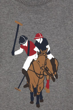Erkek _ocuk Gri Melanj Bisiklet Yaka Kazak - U.s. polo assn фото 3