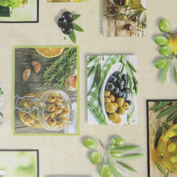 Клеёнка на стол Доляна «Оливки», на тканевой основе, рулон 20 м, ширина 137 см, общая толщина 0.22 мм, зелёная