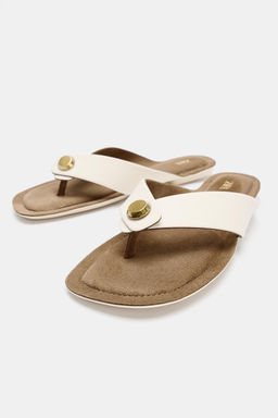 SANDALIA PLANA DETALLE MET?LICO / Blanco Crudo - Zara фото 7