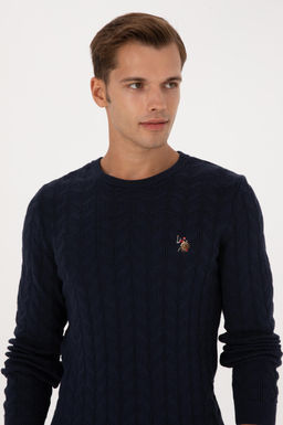 Erkek Slim Fit Bisiklet Yaka Desenli Lacivert Kazak - U.s. polo assn фото 2