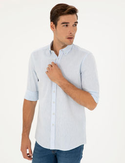 Рубашка Pierre Cardin Regular Fit светло-голубая с примесью льна