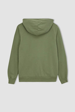 Базовая толстовка на молнии с капюшоном обычного кроя - Defacto фото 10