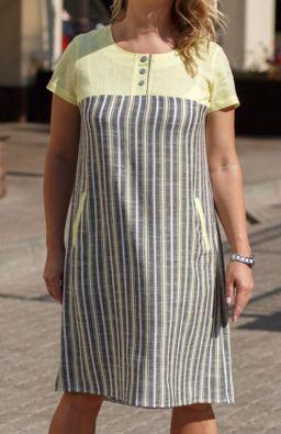 Платье 011 полоска лимон - Новый лен фото 7