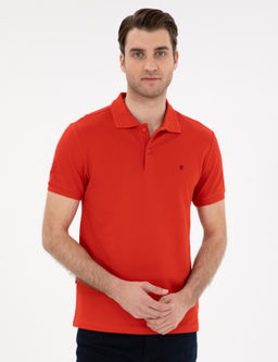 K_rm_z_ Slim Fit %100 Pamuk Polo Yaka Basic Ti__rt