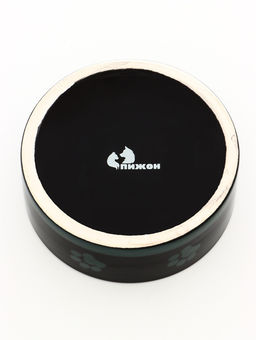 Миска керамическая Черный кот 300 мл - 12.512.54.5 см, черная/зелёная - Пижон фото 5