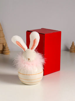 Фигурка керамика, текстиль Зайчик с пухом, круглый, 7.4?7.4?15.5 см