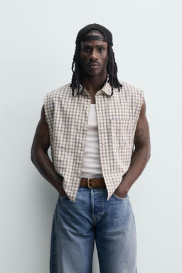 Рубашка Tank Boxy Fit клетчатая бежевого цвета