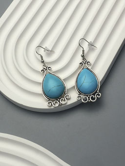 Серьги Бирюзовый мир капля, голубые в чернёном серебре