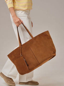 Замшевая сумка шоппер Texas DBR 31390 коричневый лист  фото 6