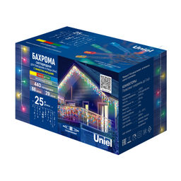 ULD-B25006-440/TTK MULTI IP44 Бахрома светодиодная с эффектом мерцания, 25м. Соединяемая. 440 светодиодов. Разноцветный свет. Провод прозрачный. ТМ Uniel