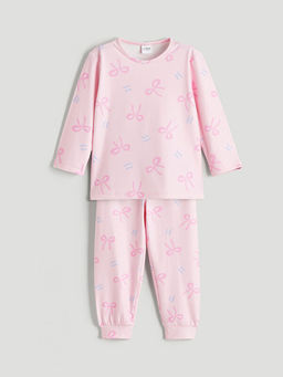 Bisiklet Yaka Fiyonk Desenli K?z ?ocuk Pijama Tak?m?