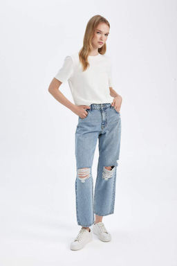 Рваные джинсовые брюки бойфренда длиной до щиколотки с нормальной талией и потертостями - Defacto фото 3