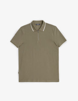 Haki Slim Fit %100 Pamuk Fermuarl_ Polo Yaka Ti__rt
