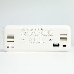 Часы - будильник электронные, настольные, календарь, термометр, гигрометр, 16.8×6.6 см, белые