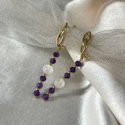 Серьги длинные из Аметиста и Селенита