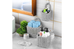 Набор 3 плетеных корзин, 1 корзинка 13*13*20см, 1 корзинка 16*16*23см, 1 корзинка 19*19*26см, серый